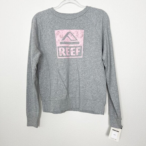 Reef Gray Pink Logo Graphic Crewneck Sweatshirt Pullover Womens Small - Picture 1 of 8
